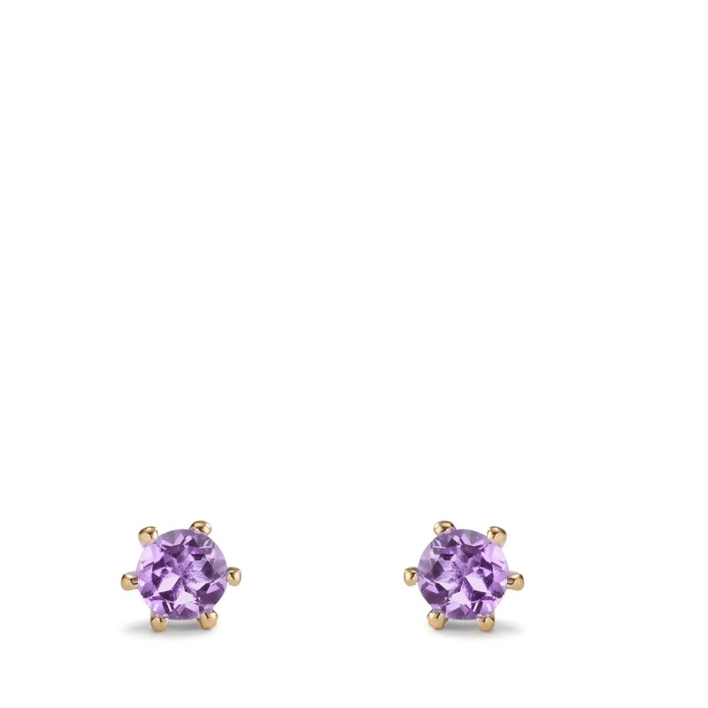 Stud earrings 9k Yellow Gold Amethyst 2 Stones Ø4.5 mm