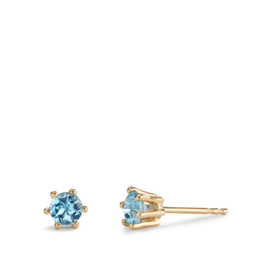 Stud earrings 9k Yellow Gold Topaz Blue, 2 Stones Ø4.5 mm