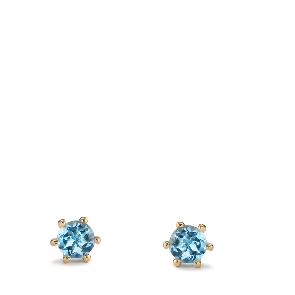 Stud earrings 9k Yellow Gold Topaz Blue, 2 Stones Ø4.5 mm