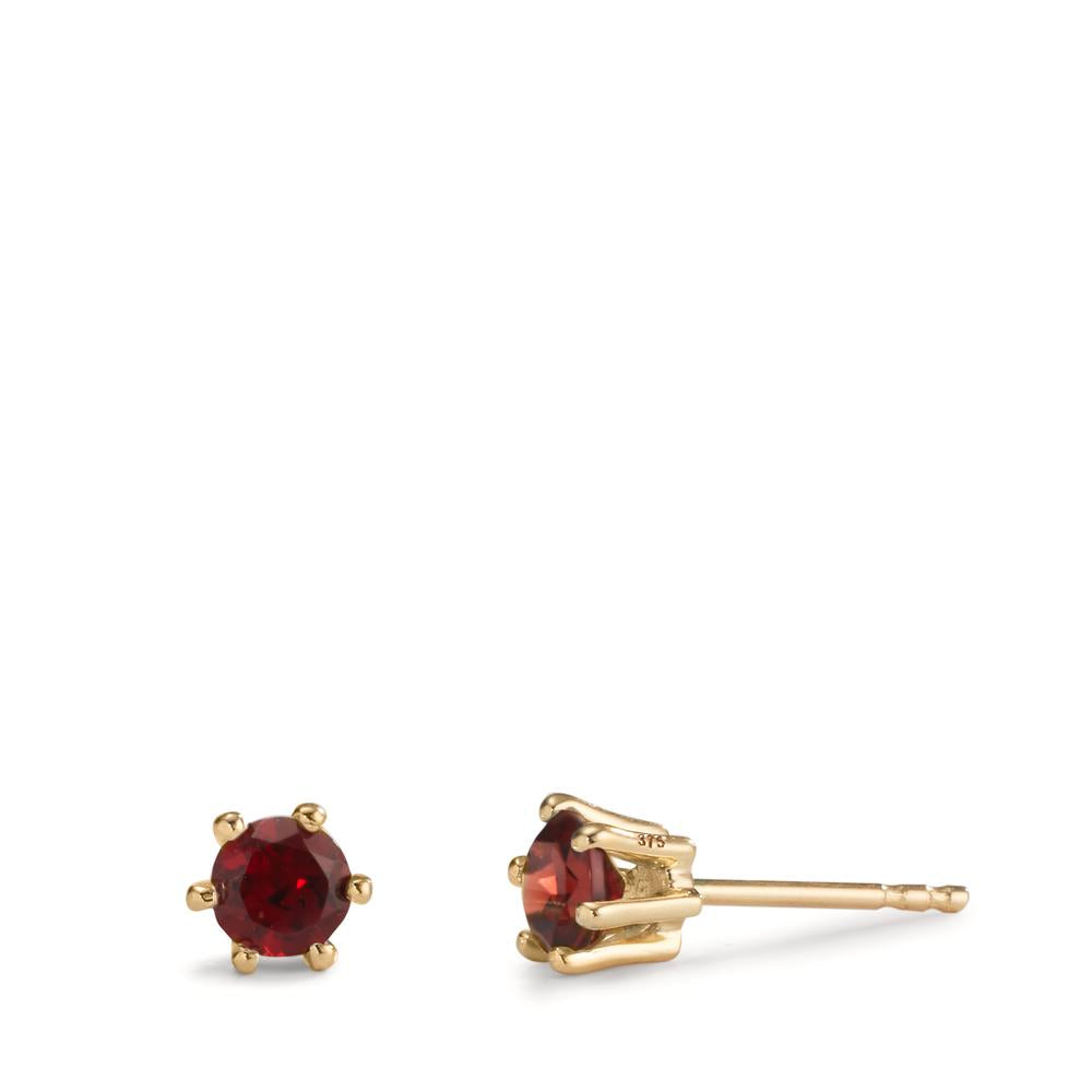 Stud earrings 9k Yellow Gold Garnet 2 Stones Ø4.5 mm