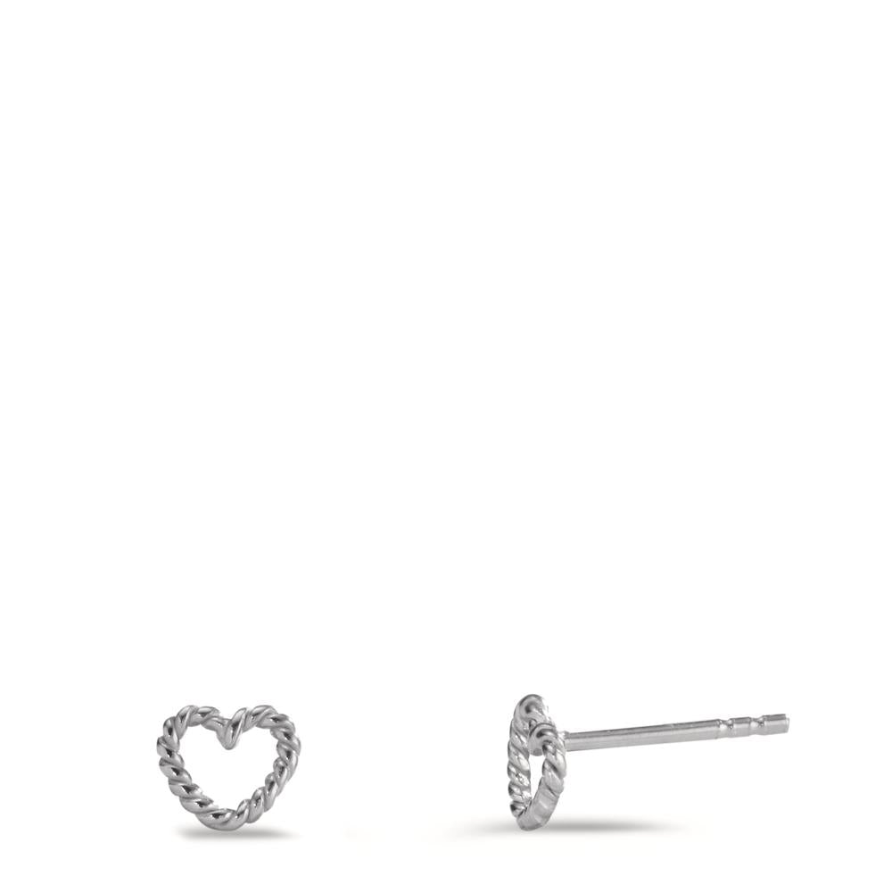 Stud earrings Silver Rhodium plated Heart Ø6 mm