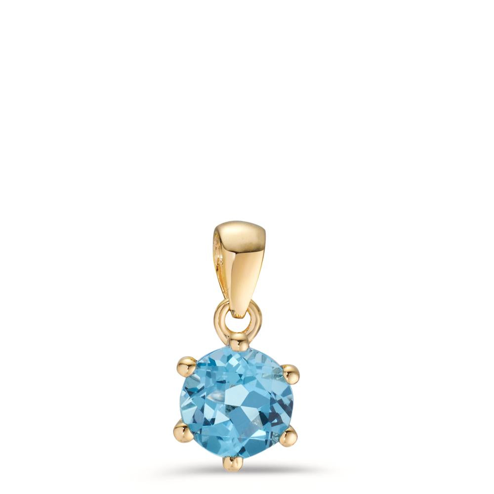 Pendant 9k Yellow Gold Topaz Blue, 2 Stones Ø6.5 mm