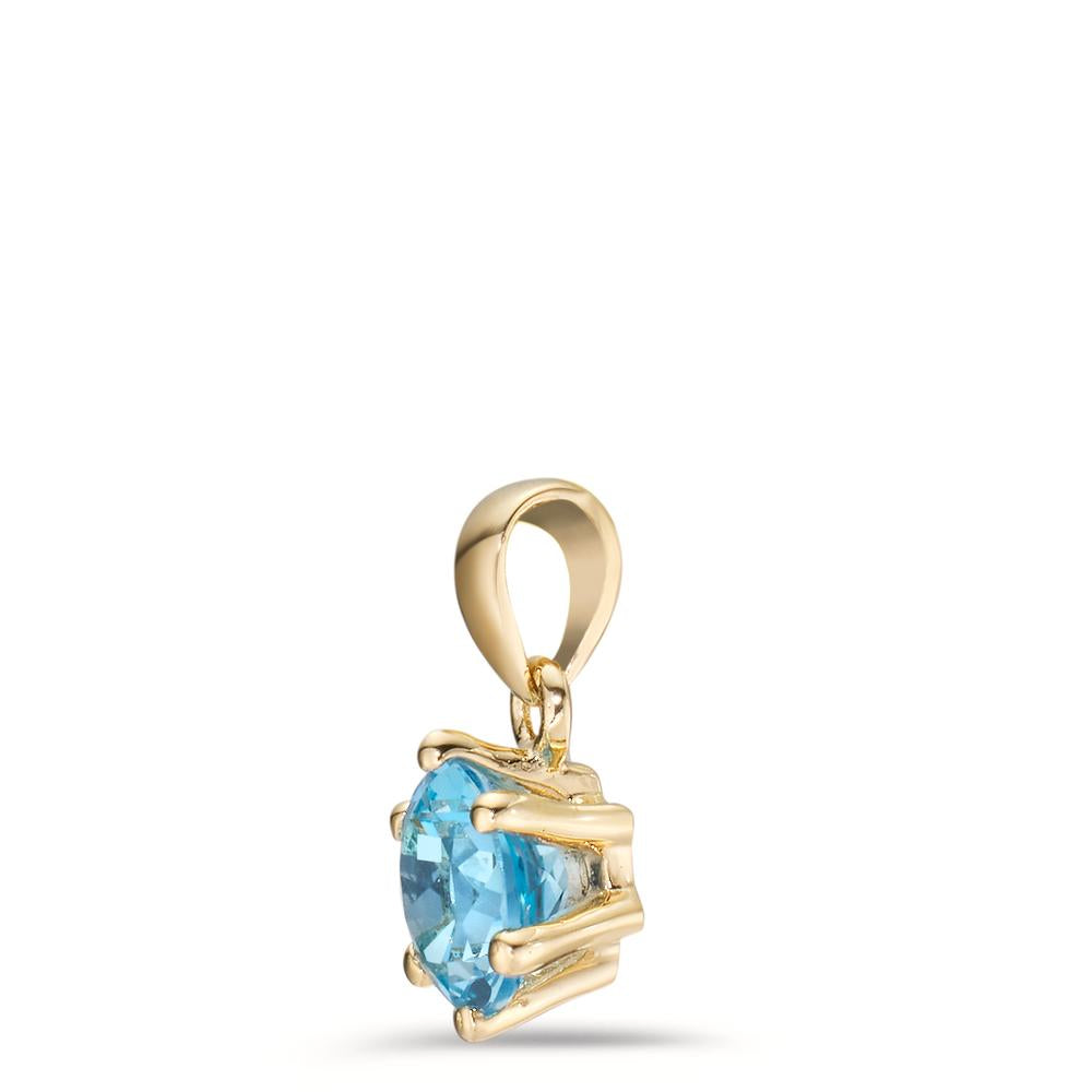 Pendant 9k Yellow Gold Topaz Blue, 2 Stones Ø6.5 mm