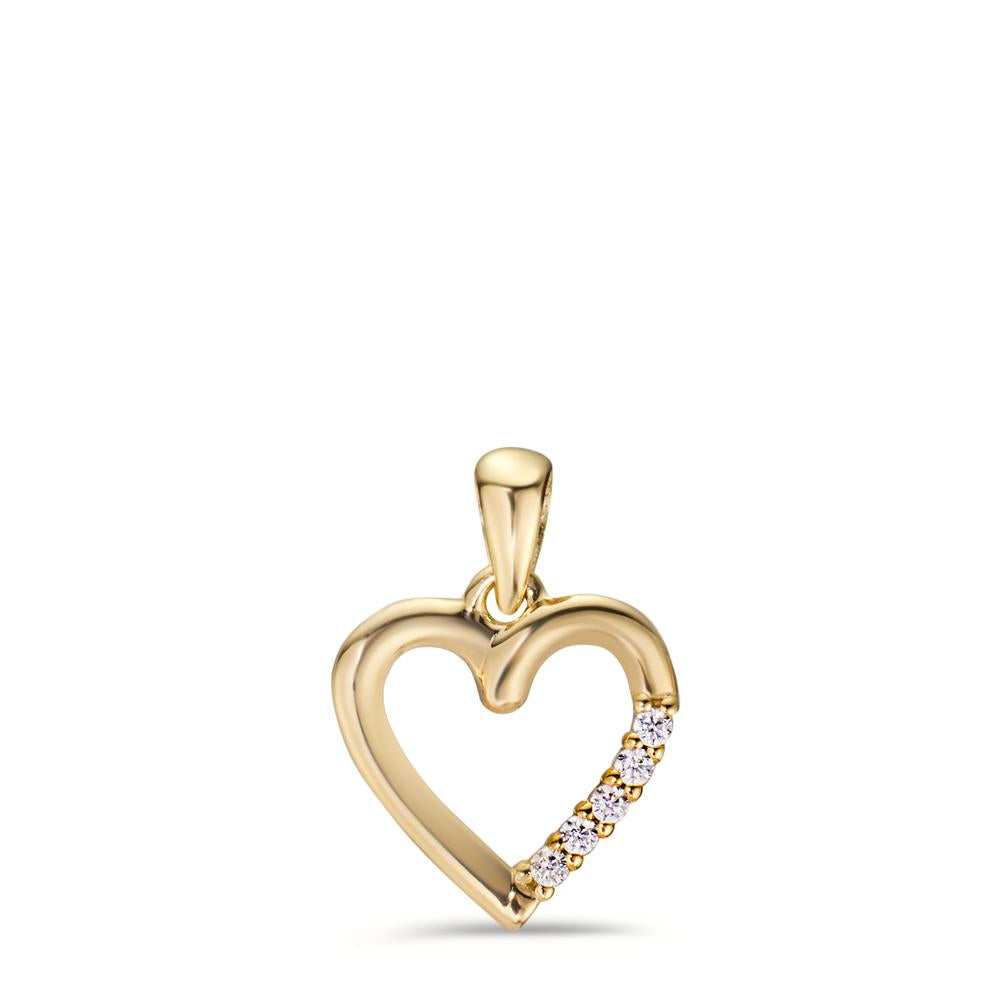 Pendant 9k Yellow Gold Zirconia 5 Stones Heart Ø11 mm