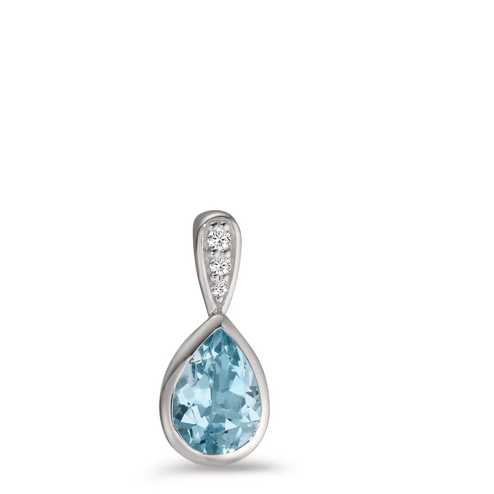 Pendant Silver Zirconia 3 Stones, Topaz Blue Rhodium plated