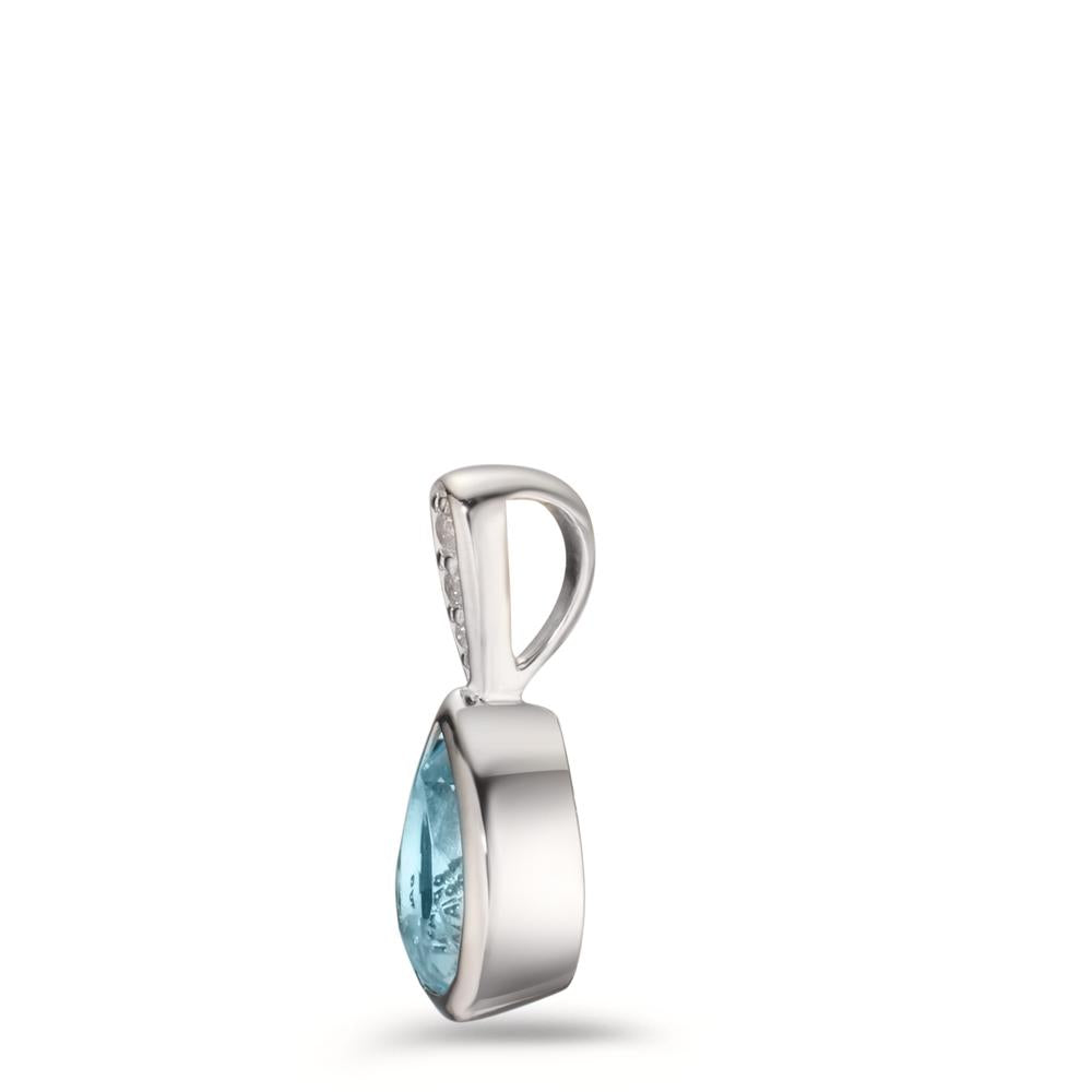 Pendant Silver Zirconia 3 Stones, Topaz Blue Rhodium plated