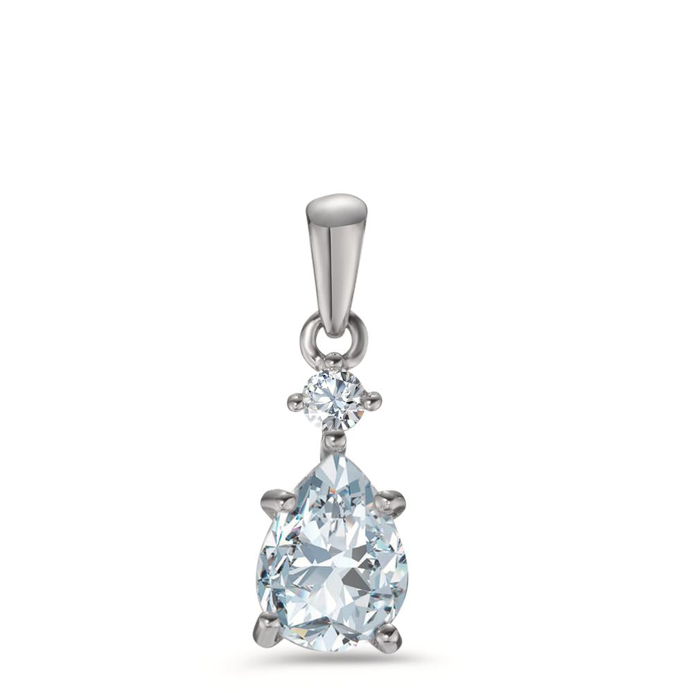 Pendant Silver Zirconia 2 Stones Rhodium plated