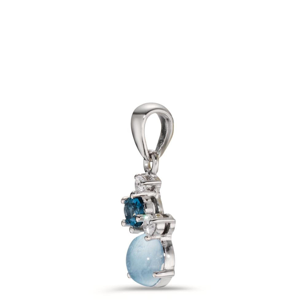 Pendant Silver Zirconia 2 Stones, London Blue Topaz, Topaz Blue Rhodium plated