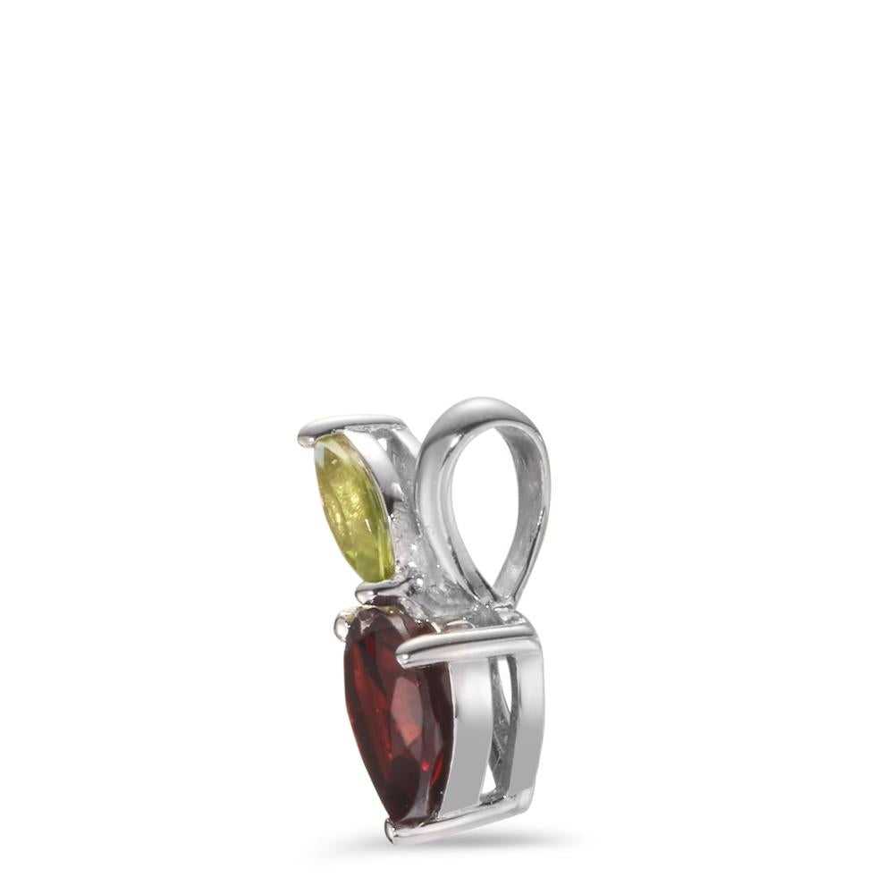 Pendant Silver Garnet, Peridot Rhodium plated Apple