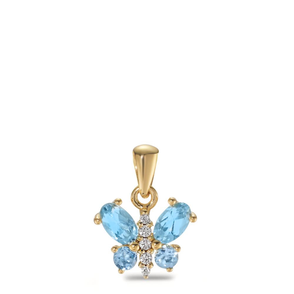 Pendant Silver Zirconia 5 Stones, London Blue Topaz 2 Stones, Topaz Blue, 2 Stones Yellow Gold plated Butterfly Ø8 mm