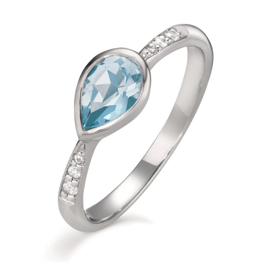 Ring Silver Zirconia 6 Stones, Topaz Blue Rhodium plated