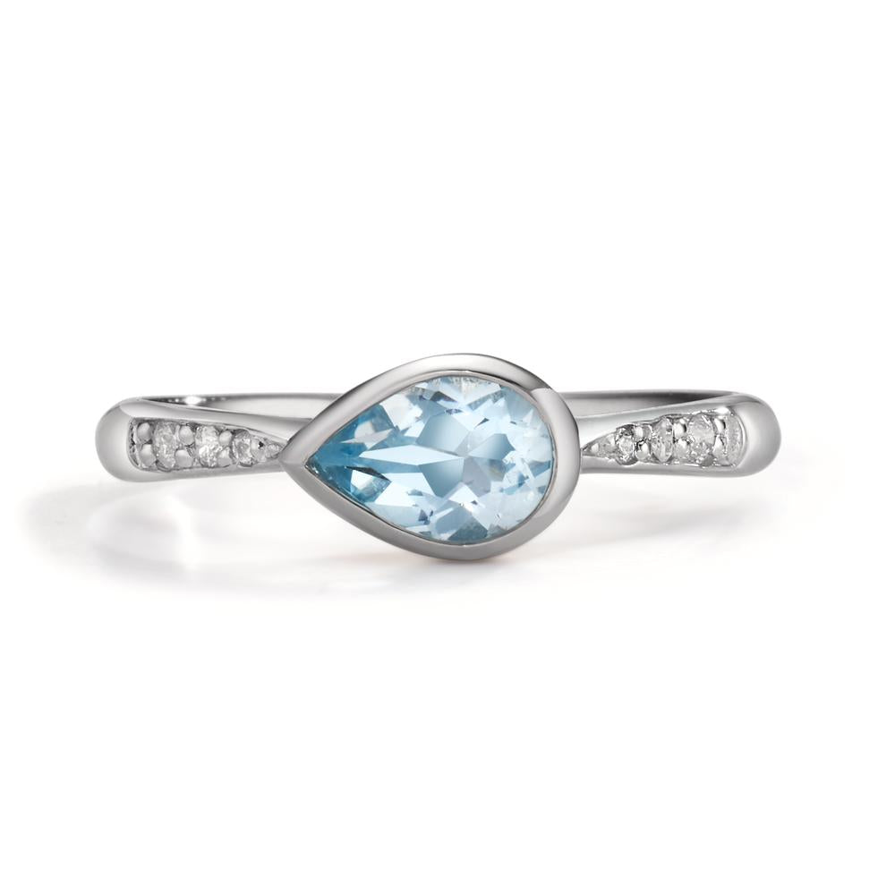 Ring Silver Zirconia 6 Stones, Topaz Blue Rhodium plated