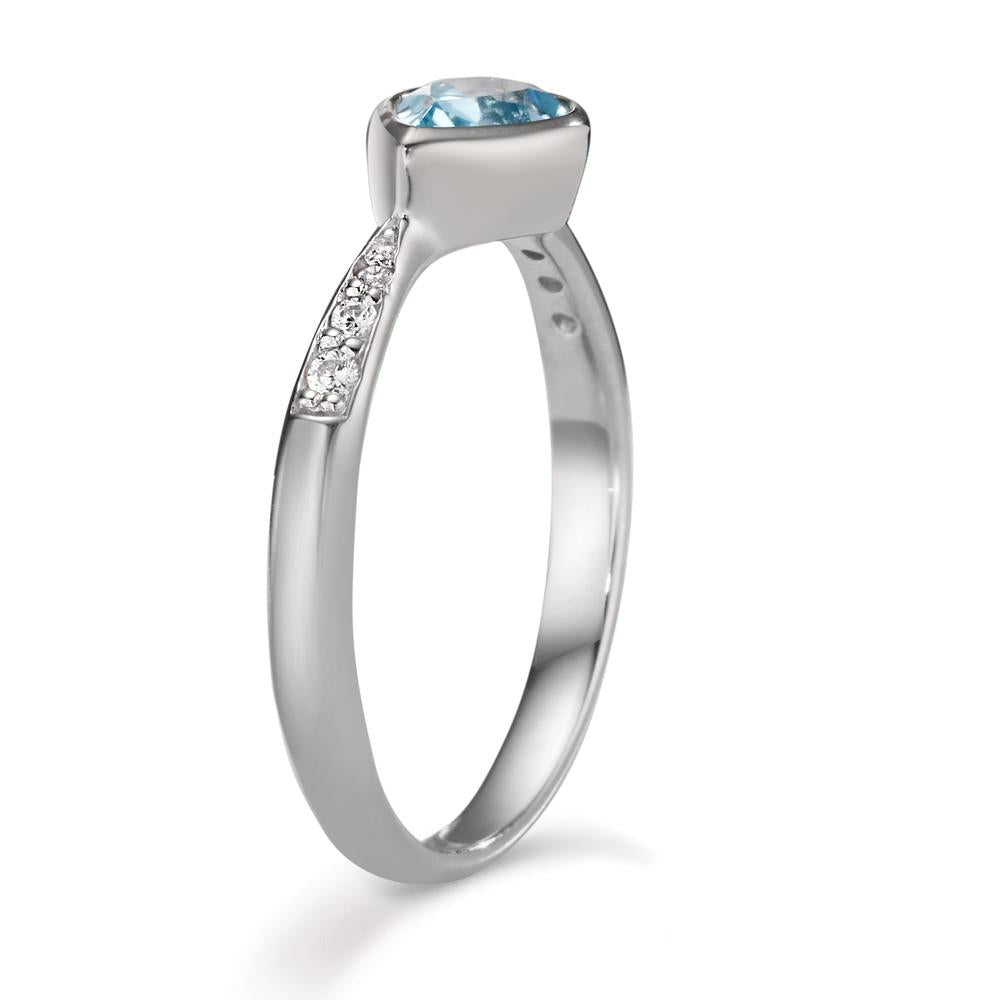 Ring Silver Zirconia 6 Stones, Topaz Blue Rhodium plated