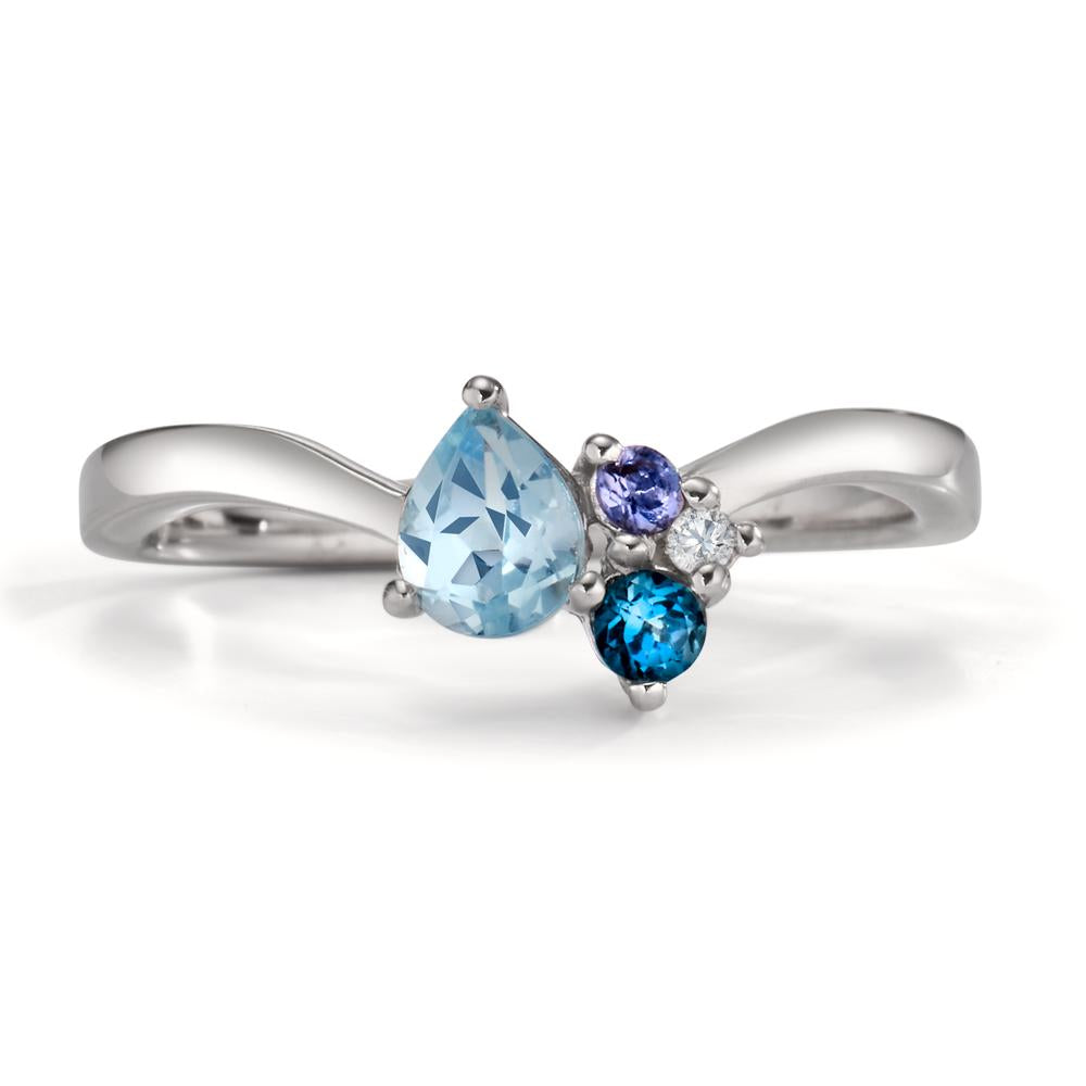 Ring Silver Zirconia, Iolite, London Blue Topaz, Topaz Blue Rhodium plated