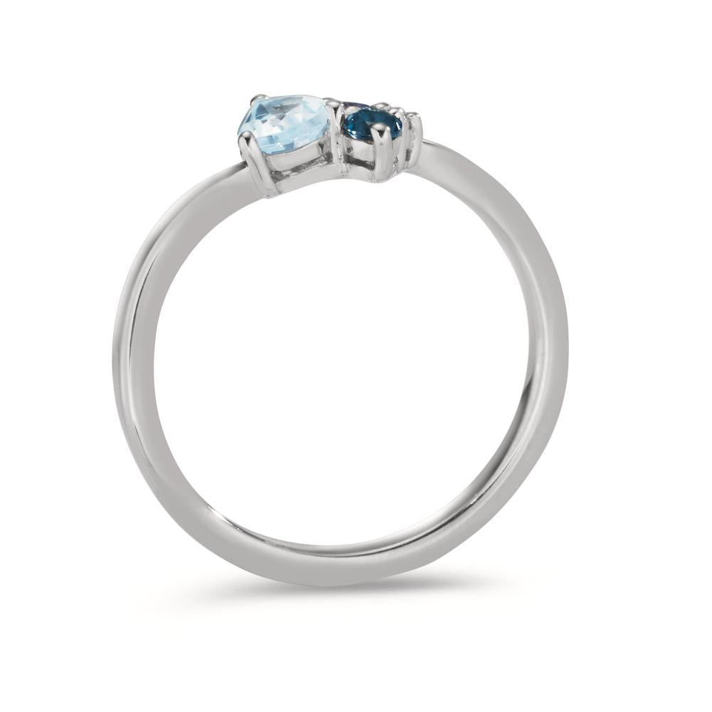 Ring Silver Zirconia, Iolite, London Blue Topaz, Topaz Blue Rhodium plated