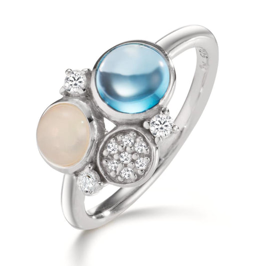 Ring Silver Zirconia, Topaz Blue, Opal Rhodium plated