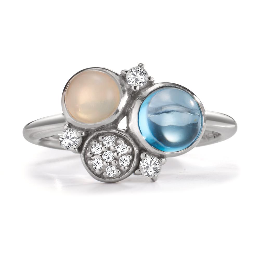 Ring Silver Zirconia, Topaz Blue, Opal Rhodium plated