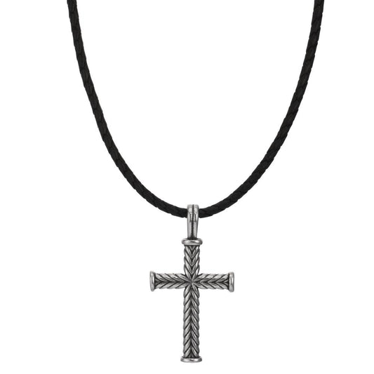 Necklace with pendant Stainless steel, Leather Cross 50 cm