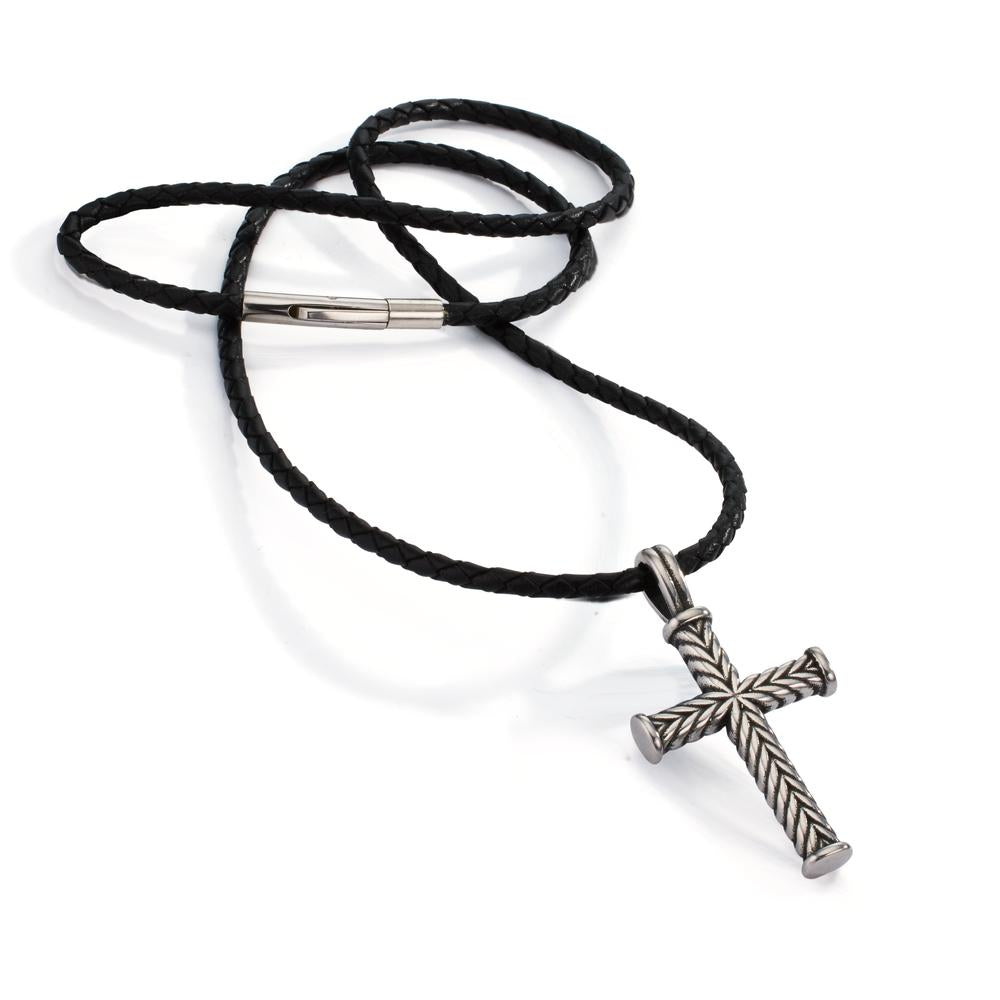 Necklace with pendant Stainless steel, Leather Cross 50 cm