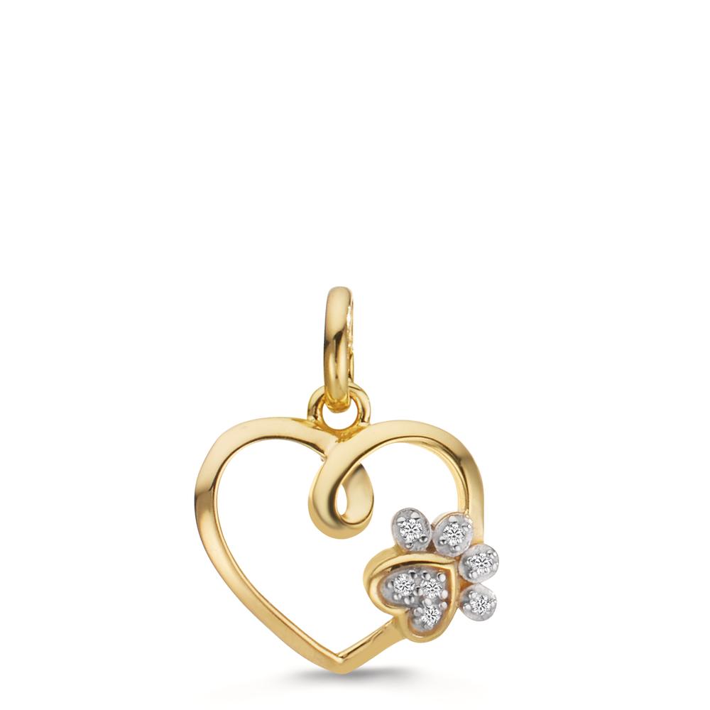 Pendant 9k Yellow Gold Zirconia 7 Stones Bicolor Heart