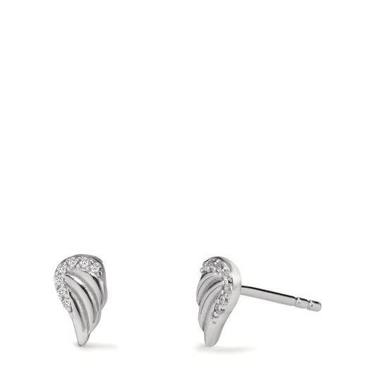 Stud earrings Silver Zirconia Rhodium plated Wing