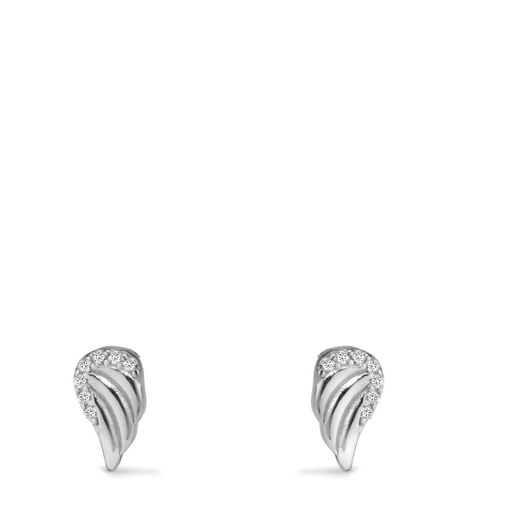 Stud earrings Silver Zirconia Rhodium plated Wing