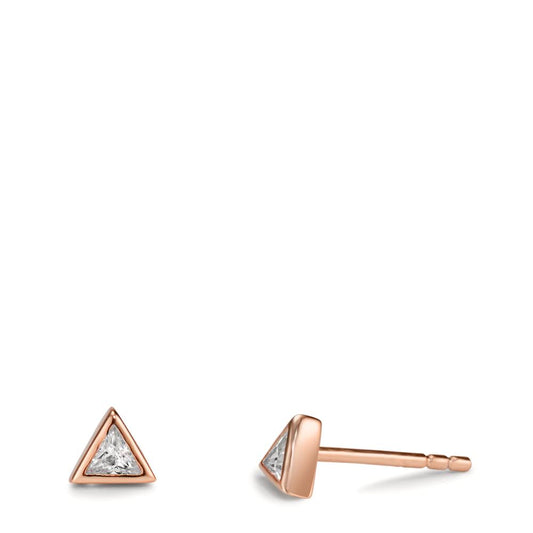 Stud earrings Silver Zirconia 2 Stones Rose Gold plated Ø4.5 mm