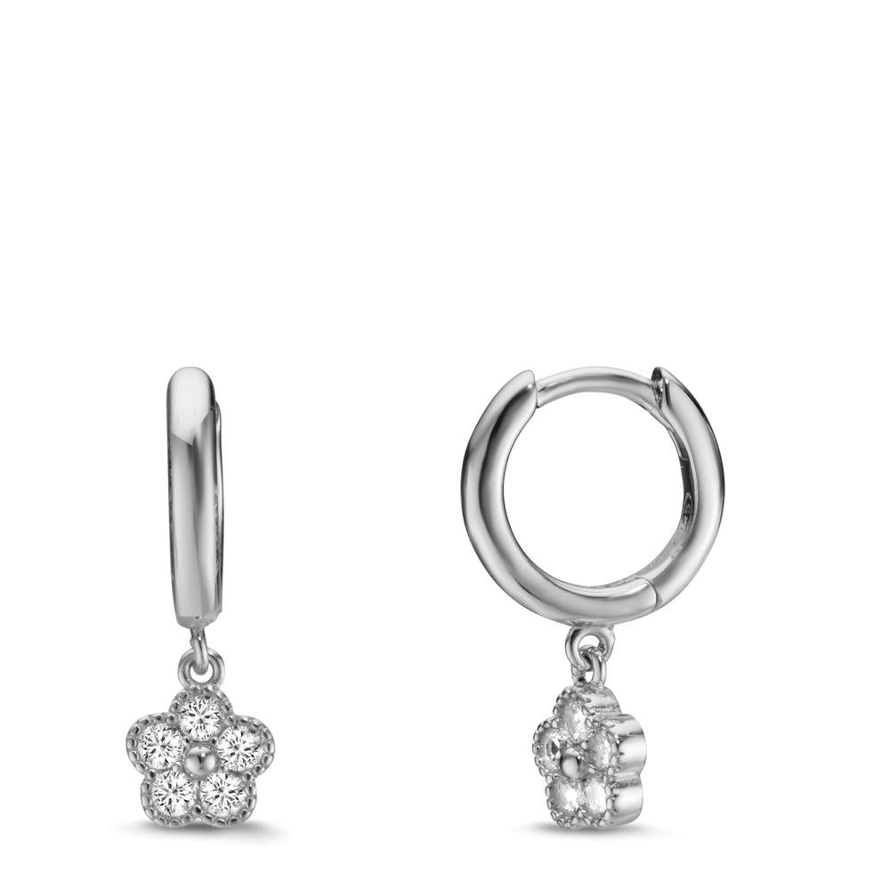 Hinged hoop Silver Zirconia Rhodium plated Flower