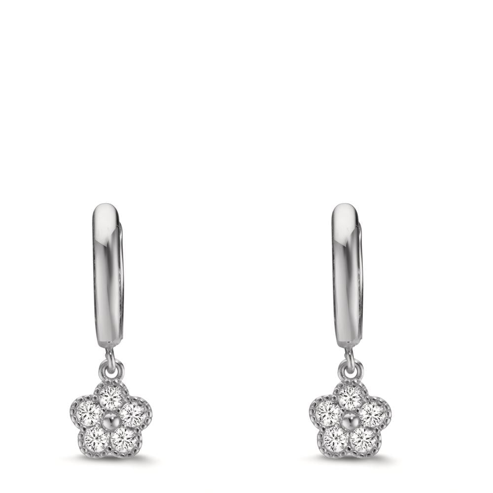 Hinged hoop Silver Zirconia Rhodium plated Flower