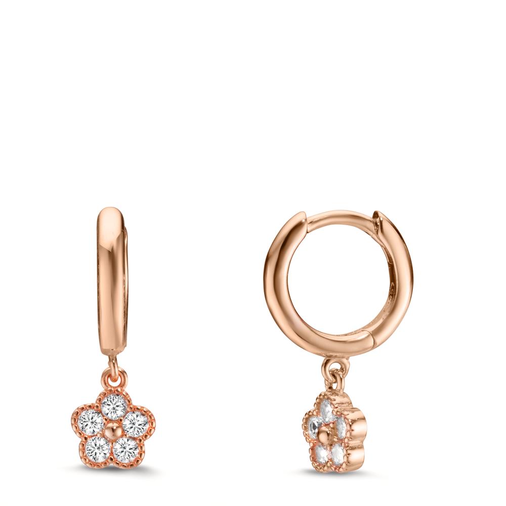 Hinged hoop Silver Zirconia Rose Gold plated Flower