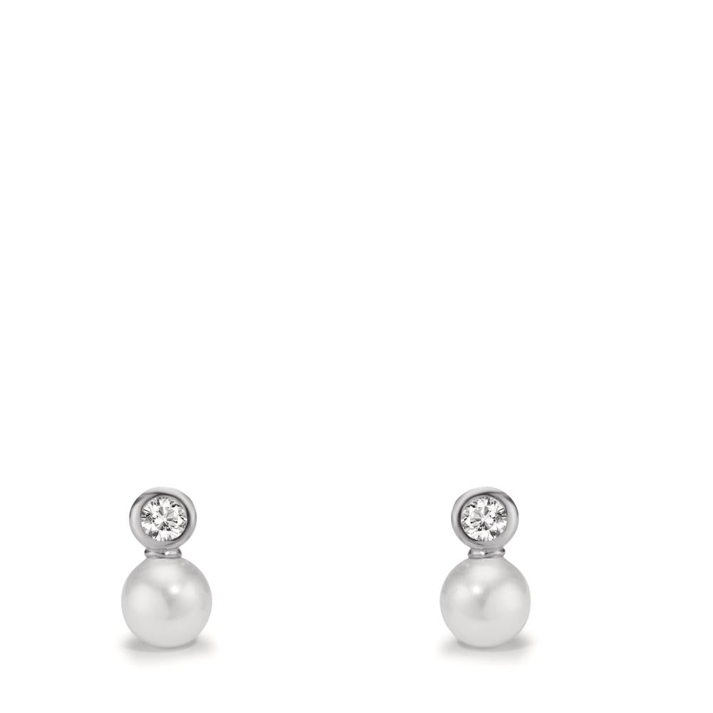 Stud earrings Silver Zirconia 2 Stones Rhodium plated Shining pearls