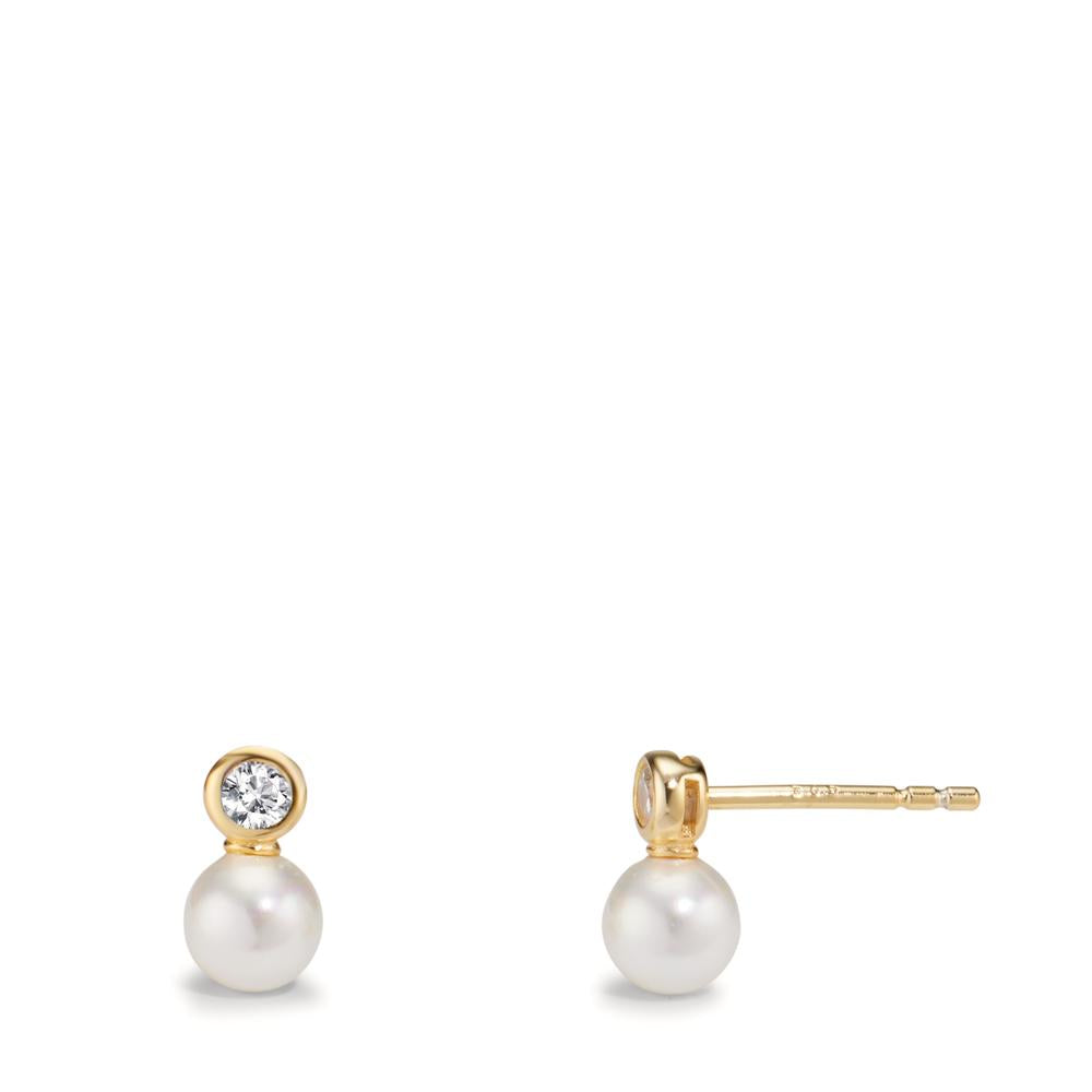 Stud earrings Silver Zirconia 2 Stones Yellow Gold plated Shining pearls