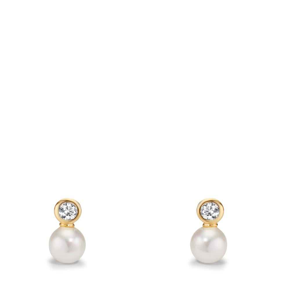 Stud earrings Silver Zirconia 2 Stones Yellow Gold plated Shining pearls