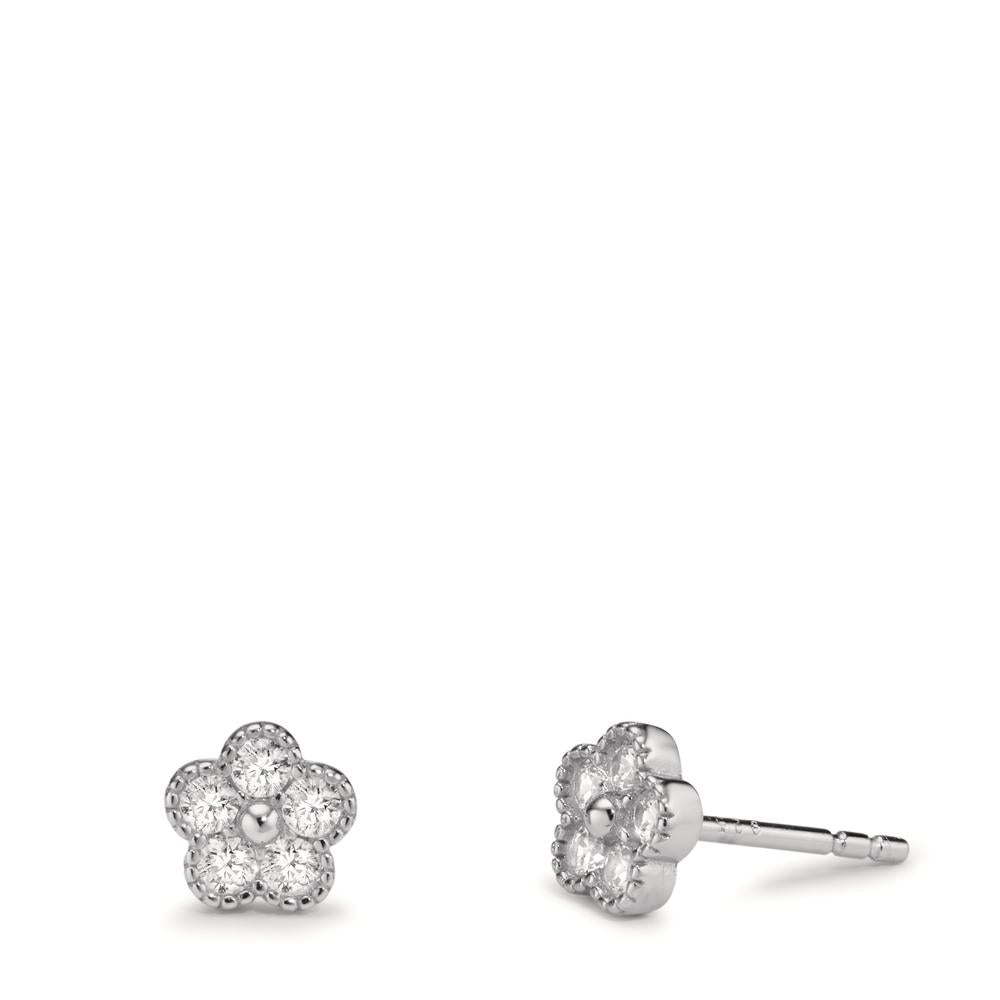 Stud earrings Silver Zirconia 10 Stones Rhodium plated Flower Ø6 mm