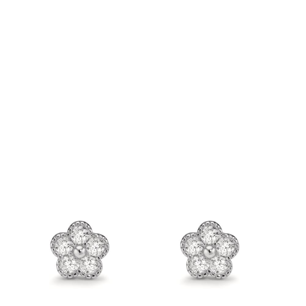 Stud earrings Silver Zirconia 10 Stones Rhodium plated Flower Ø6 mm