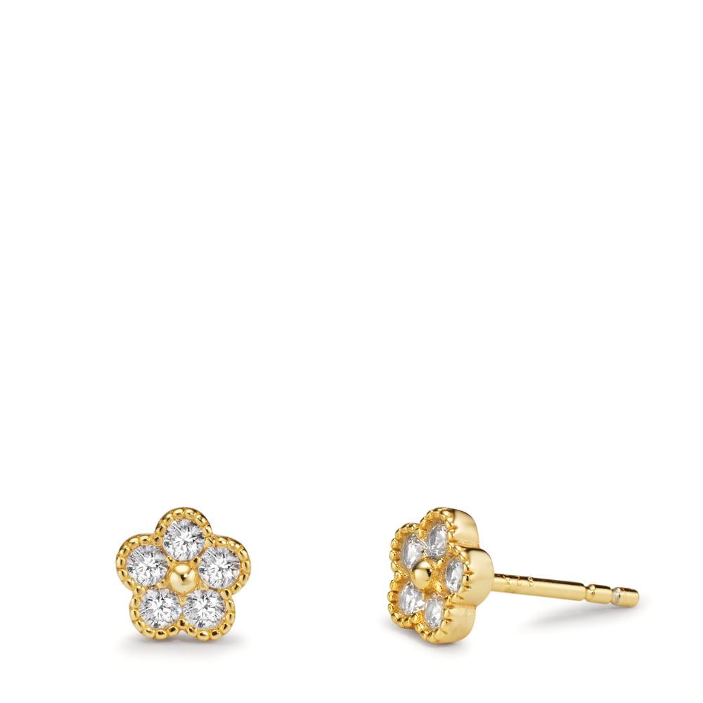 Stud earrings Silver Zirconia 10 Stones Yellow Gold plated Flower Ø6 mm