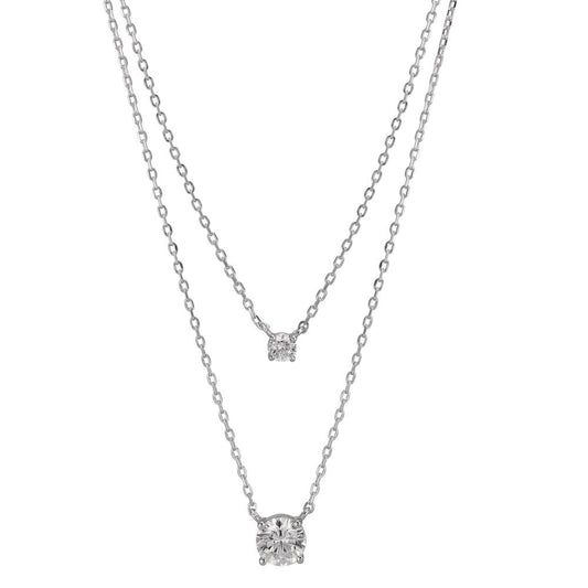 Necklace Silver Zirconia 2 Stones Rhodium plated 40-45 cm