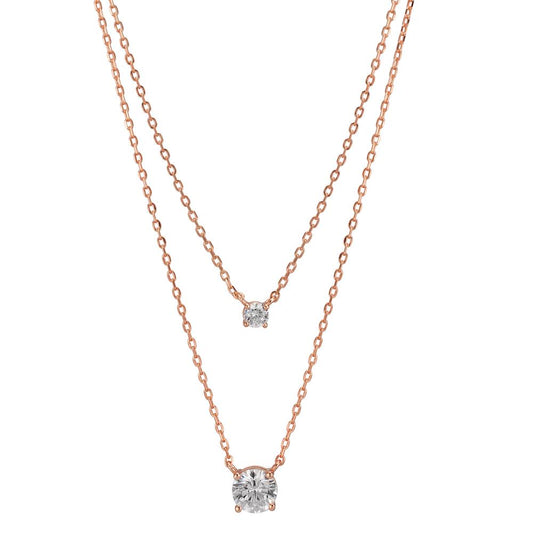 Necklace Silver Zirconia 2 Stones Rose Gold plated 40-45 cm