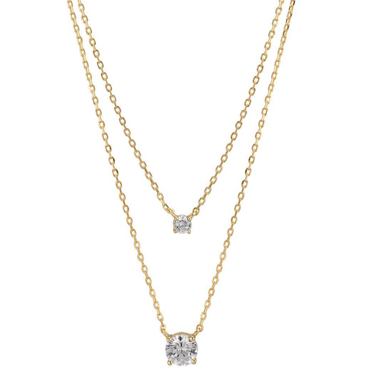 Necklace Silver Zirconia 2 Stones Yellow Gold plated 40-45 cm