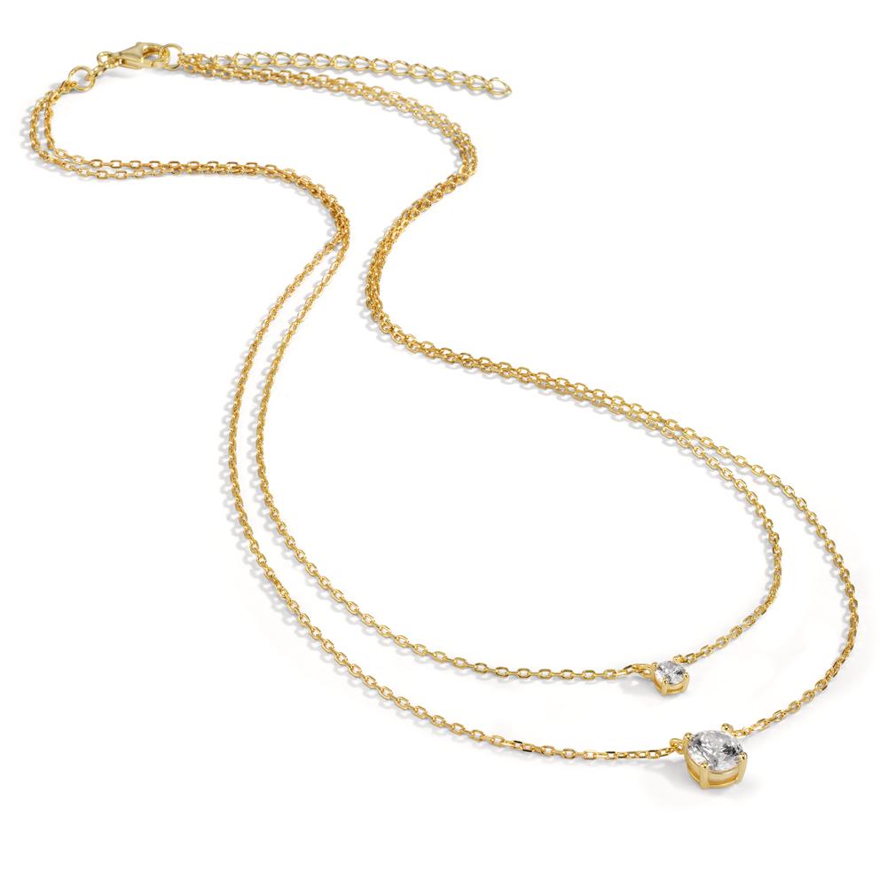 Necklace Silver Zirconia 2 Stones Yellow Gold plated 40-45 cm