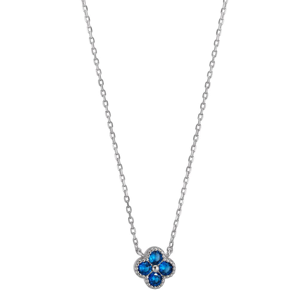 Necklace Silver Zirconia Blue, 4 Stones Rhodium plated Flower 40-45 cm