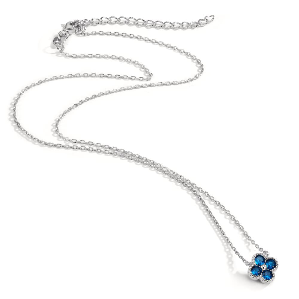 Necklace Silver Zirconia Blue, 4 Stones Rhodium plated Flower 40-45 cm