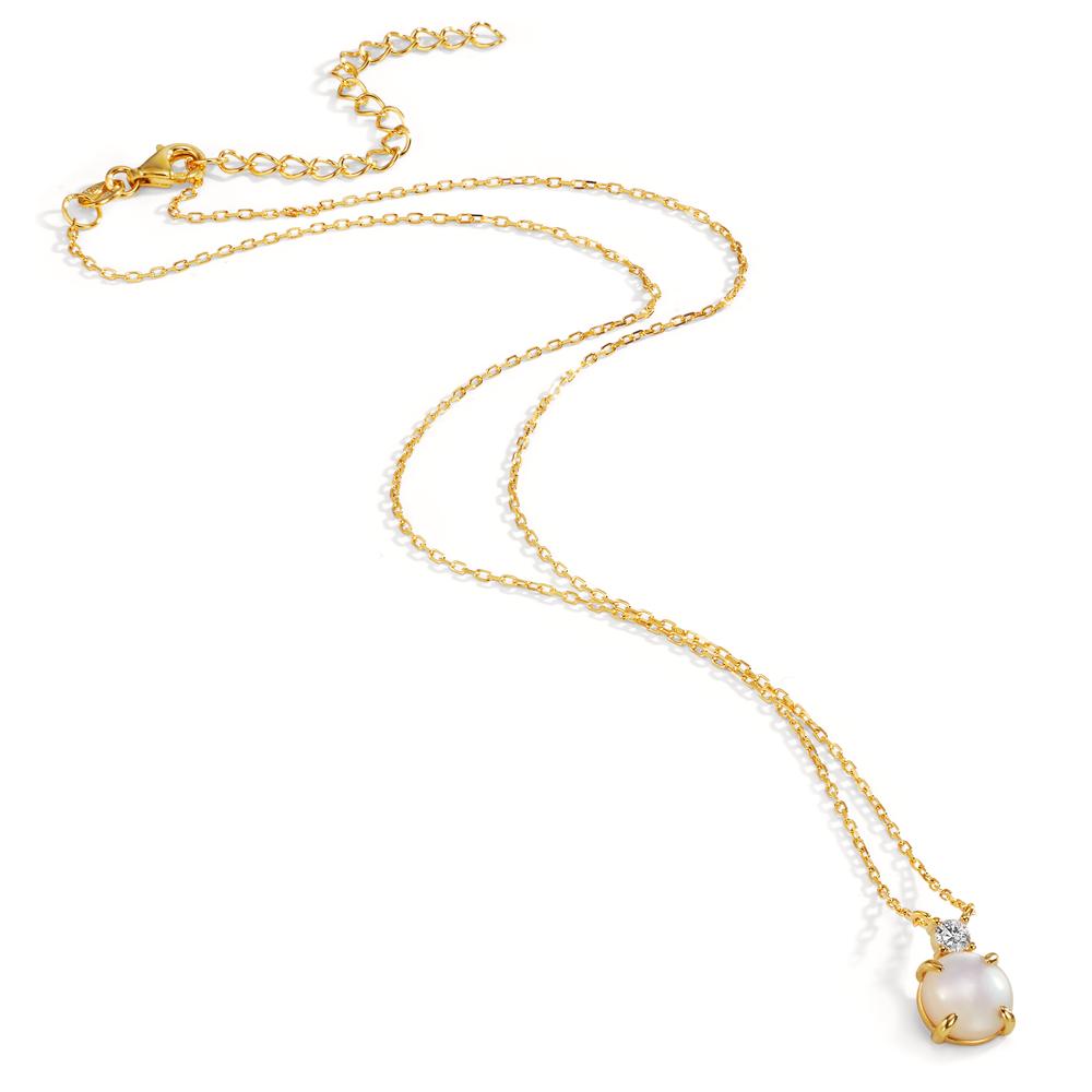 Necklace Silver Zirconia Yellow Gold plated Mother of pearl 40-45 cm