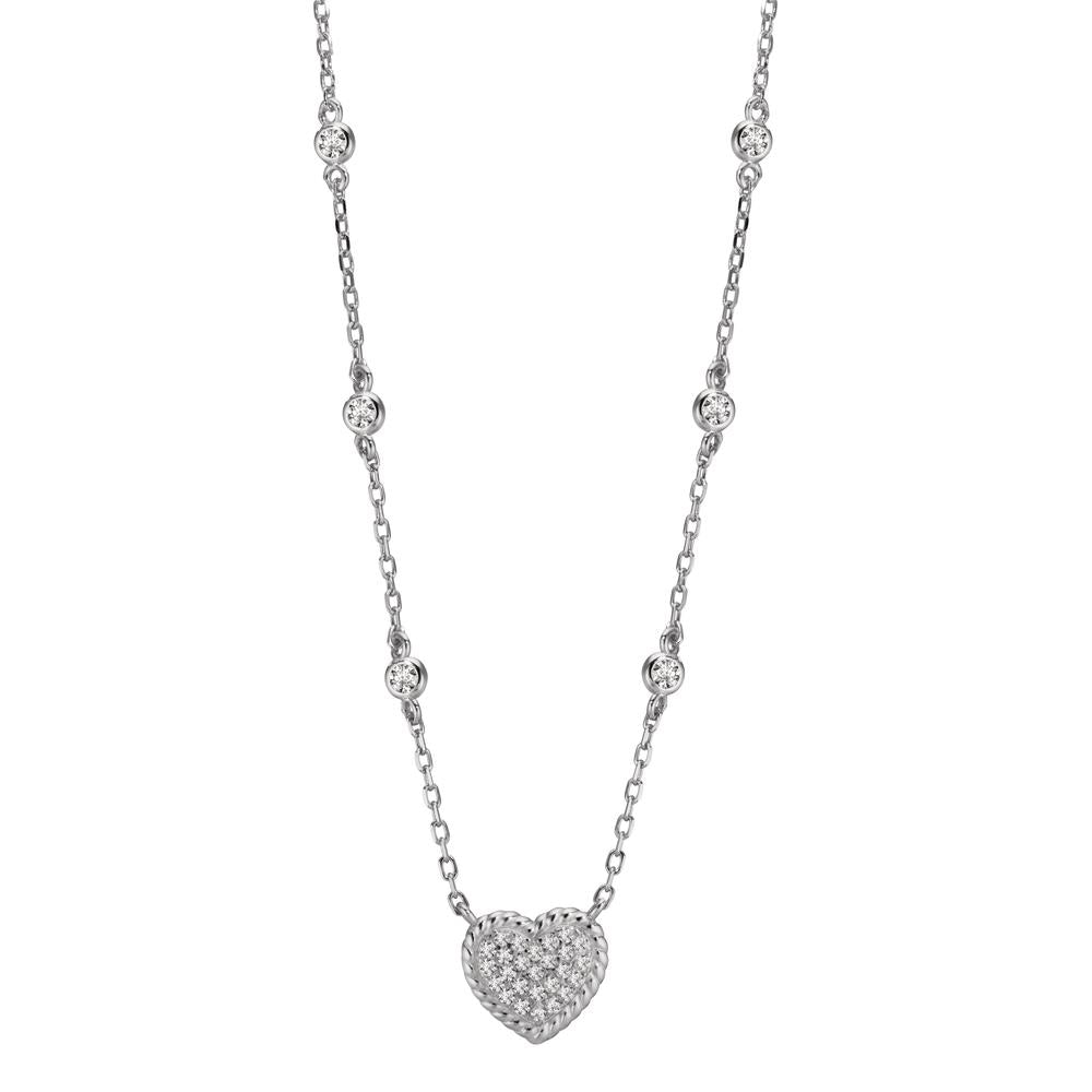 Necklace Silver Zirconia Rhodium plated Heart 40-45 cm