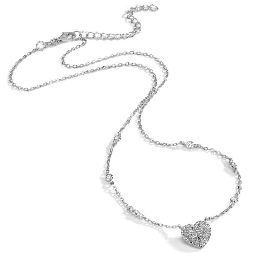 Necklace Silver Zirconia Rhodium plated Heart 40-45 cm