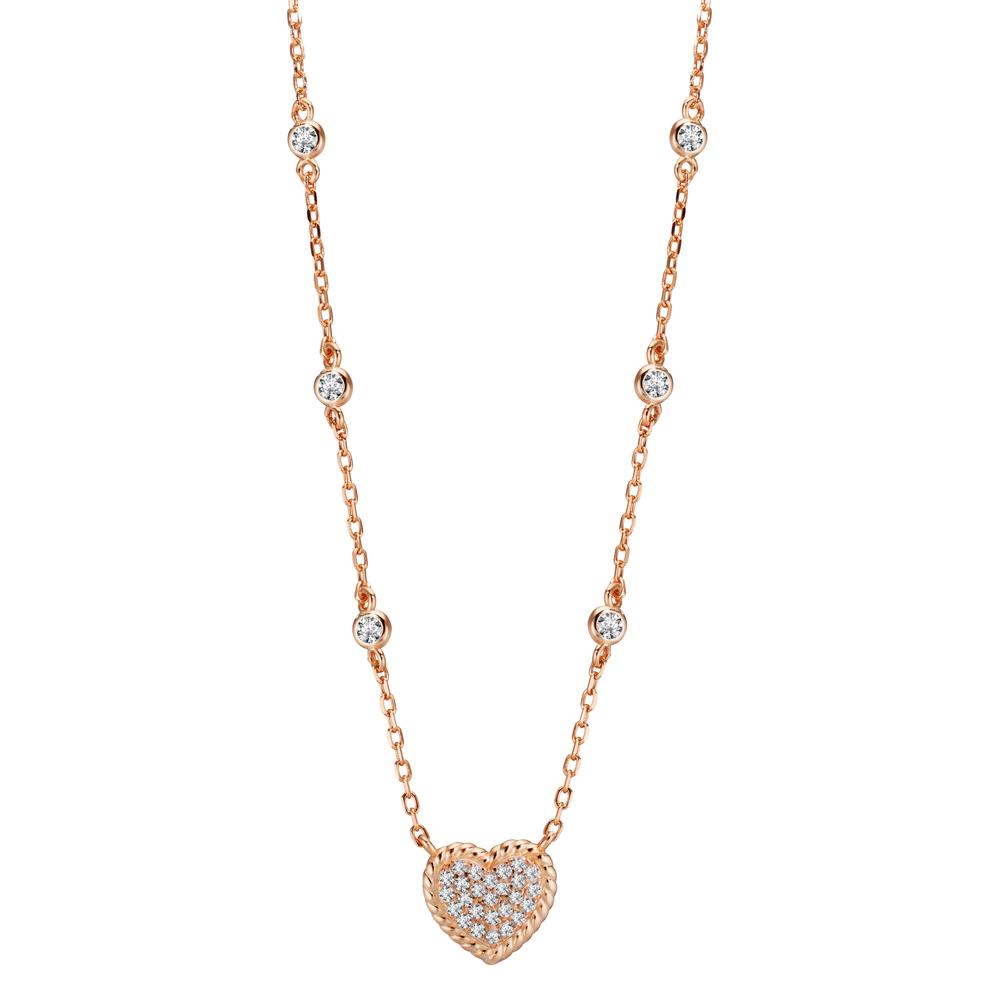 Necklace Silver Zirconia Rose Gold plated Heart 40-45 cm