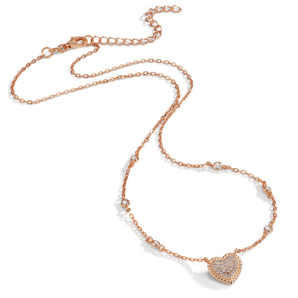 Necklace Silver Zirconia Rose Gold plated Heart 40-45 cm