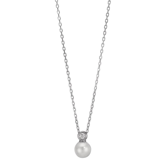 Necklace Silver Zirconia Rhodium plated Shining pearls 40-45 cm