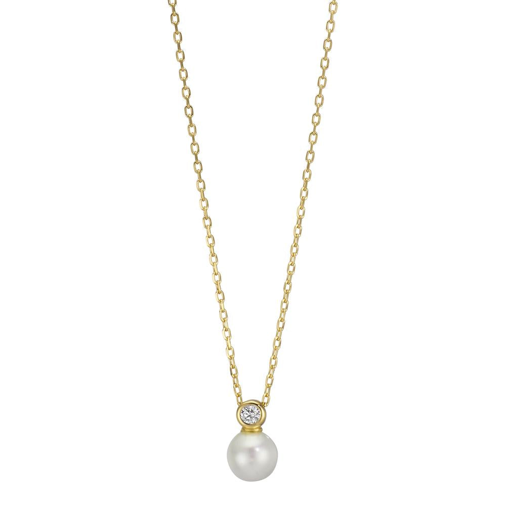 Necklace Silver Zirconia Yellow Gold plated Shining pearls 40-45 cm