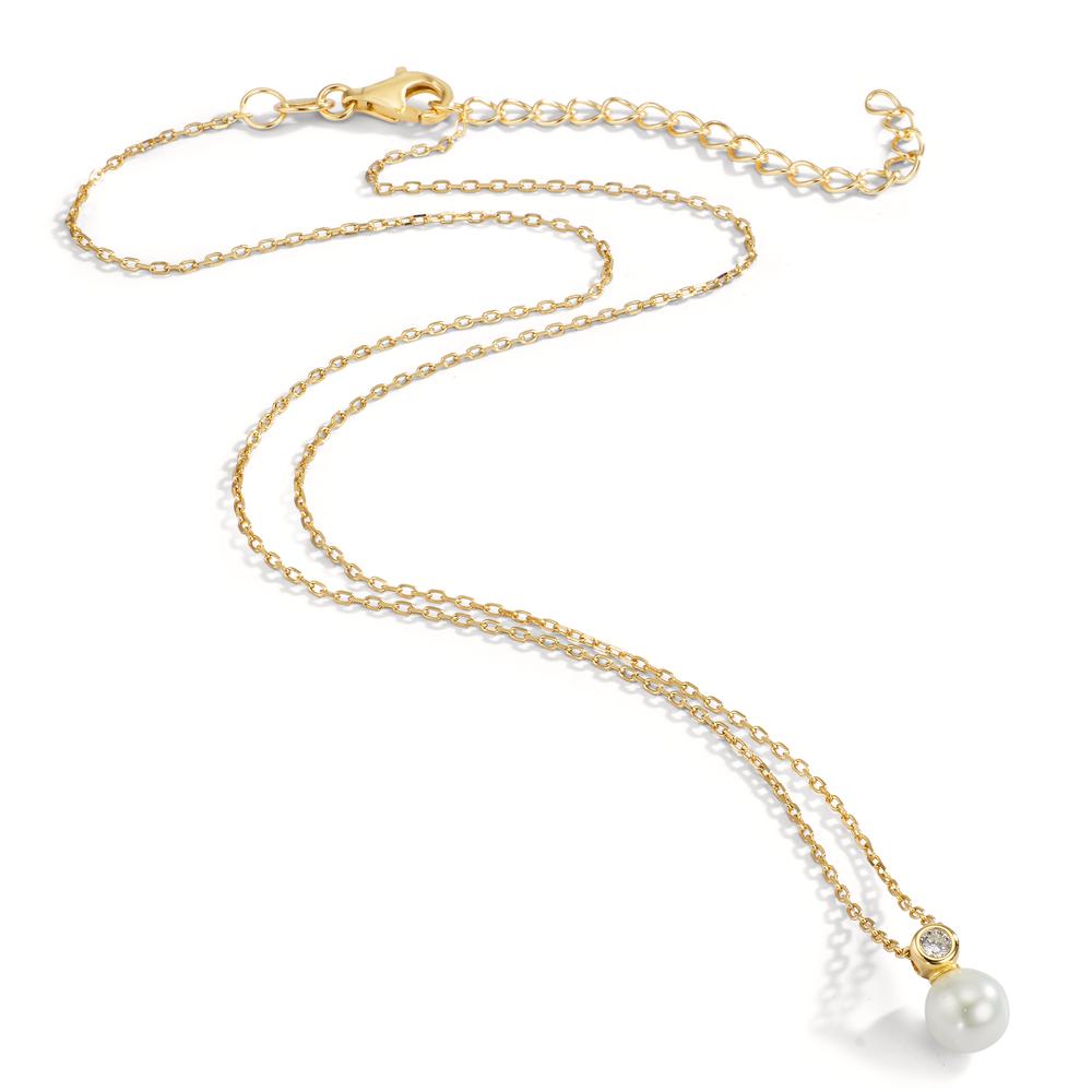 Necklace Silver Zirconia Yellow Gold plated Shining pearls 40-45 cm